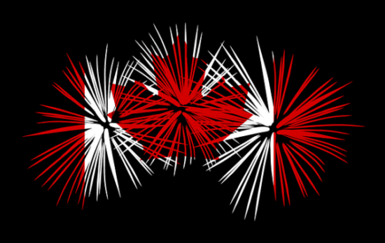Image of Canadian flag created with fireworks