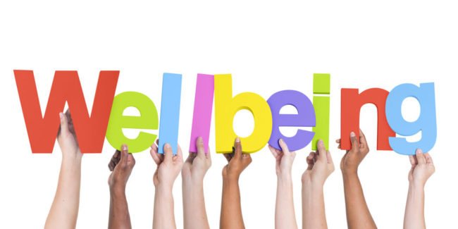 hands holding letters spelling wellbeing